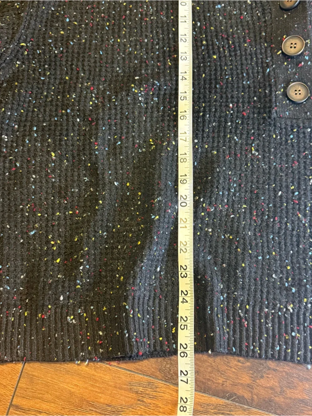 Black Speckled Chunky Knit Henley Sweater XXL Boho Chic Cozy Winter Pullover